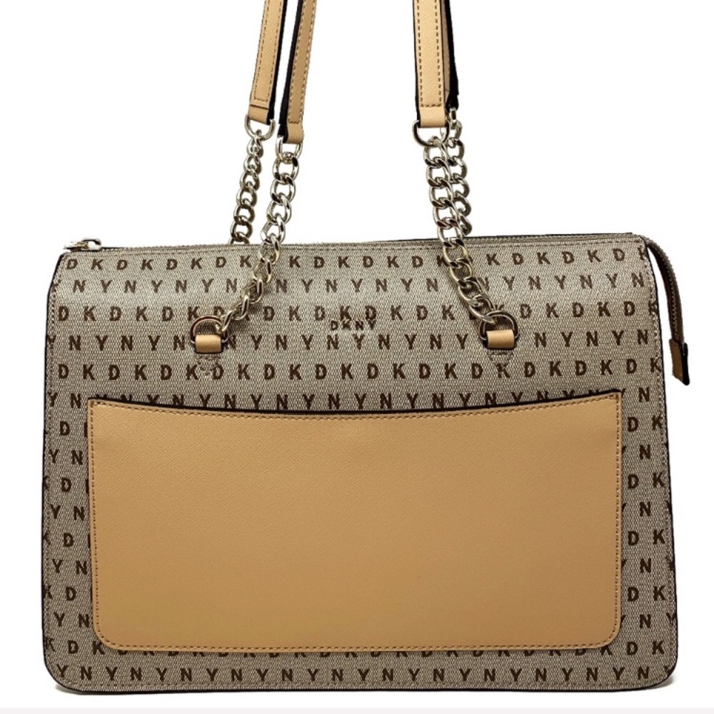 DKNY Bryant Signature Leather Zip Tote Tan